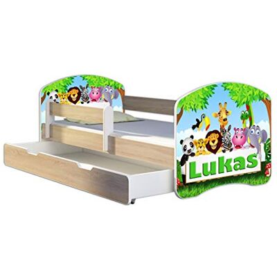 ACMA Lit Enfant Junior TIROIR Matelas Gratuite CHÊNE Sonoma II (01N Le prénom Zoo, 140 x 70 cm + tiroir) - Publicité ACMA Lit Enfant Junior TIROIR Matelas Gratuite CHÊNE Sonoma II (01N Le prénom Zoo, 140 x 70 cm + tiroir) - Publicité