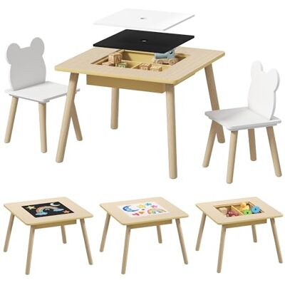 AIYAPLAY Ensemble 1 Table et 2 Chaise 3 pièces pour Enfants avec Plateau réversible, Espace de Rangement, Bois Naturel - Publicité AIYAPLAY Ensemble 1 Table et 2 Chaise 3 pièces pour Enfants avec Plateau réversible, Espace de Rangement, Bois Naturel - Publicité