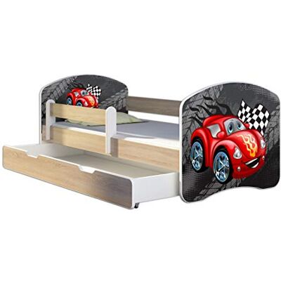 ACMA Lit Enfant Junior TIROIR Matelas Gratuite CHÊNE Sonoma II (05 Voiturette Rouge, 160 x 80 cm + tiroir) - Publicité ACMA Lit Enfant Junior TIROIR Matelas Gratuite CHÊNE Sonoma II (05 Voiturette Rouge, 160 x 80 cm + tiroir) - Publicité