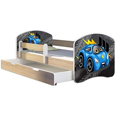 ACMA Lit Enfant Junior TIROIR Matelas Gratuite CHÊNE Sonoma II (04 Voiturette Bleue, 160 x 80 cm + tiroir) - Publicité ACMA Lit Enfant Junior TIROIR Matelas Gratuite CHÊNE Sonoma II (04 Voiturette Bleue, 160 x 80 cm + tiroir) - Publicité