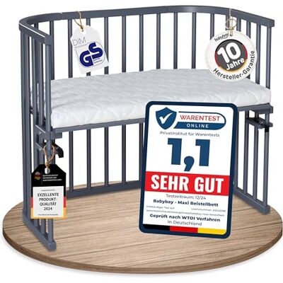 babybay Maxi lit cododo en Bois de hêtre Massif/Compact et modulable/Hauteur du lit réglable en continu/lit bébé évolutif (Peint en Gris Ardoise) / avec Matelas - Publicité babybay Maxi lit cododo en Bois de hêtre Massif/Compact et modulable/Hauteur du lit réglable en continu/lit bébé évolutif (Peint en Gris Ardoise) / avec Matelas - Publicité