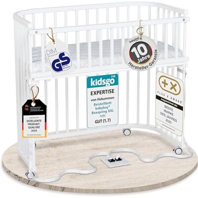 babybay Boxspring XXL lit cododo en Bois de hêtre Massif/Compact et modulable/Hauteur du lit réglable en continu/lit bébé évolutif (Peint en Blanc) / avec Matelas, Barres, Roues - Publicité babybay Boxspring XXL lit cododo en Bois de hêtre Massif/Compact et modulable/Hauteur du lit réglable en continu/lit bébé évolutif (Peint en Blanc) / avec Matelas, Barres, Roues - Publicité