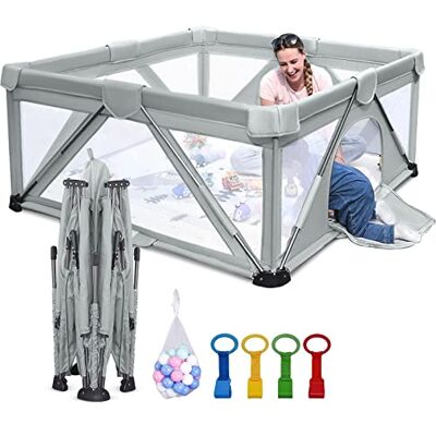 Heyo.Ja Baby Playpen Pliable Grande Cour de Jeu pour Enfants avec Portail, Utilisable en Intérieur et Extérieur (Gris Froid, 120 x 120 x 68 cm) - Publicité Heyo.Ja Baby Playpen Pliable Grande Cour de Jeu pour Enfants avec Portail, Utilisable en Intérieur et Extérieur (Gris Froid, 120 x 120 x 68 cm) - Publicité