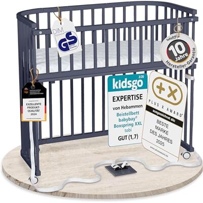 babybay Boxspring XXL lit cododo en Bois de hêtre Massif/Compact et modulable/Hauteur du lit réglable en continu/lit bébé évolutif (Peint en Gris Ardoise) / avec Matelas, Barres, Roues - Publicité babybay Boxspring XXL lit cododo en Bois de hêtre Massif/Compact et modulable/Hauteur du lit réglable en continu/lit bébé évolutif (Peint en Gris Ardoise) / avec Matelas, Barres, Roues - Publicité