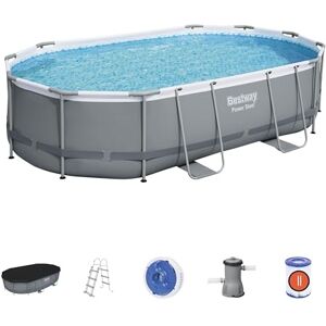 Bestway Power Steel Frame Pool Set Completo Con pompa filtro 488 x 305 x 107 cm, Grigio Ovale - Publicité