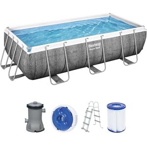 Bestway Power Steel Frame Kit Piscine carré avec Pompe de Filtration 404 x 201 x 100 cm Effet rotin Gris Ardoise - Publicité