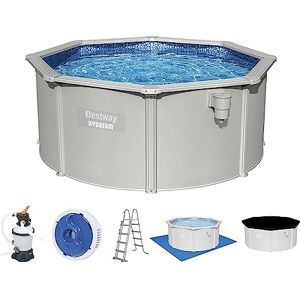 Bestway Hydrium Piscine à paroi en Acier Kit Complet avec Filtre à Sable Ø 300 x 120 cm, Gris, Ronde - Publicité