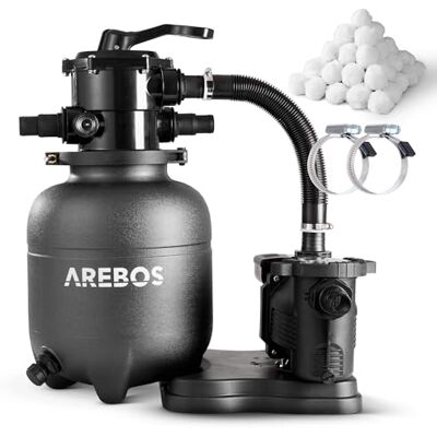AREBOS Système de filtration à sable avec pompe et 600 g de balles de filtration 350W 9500 L/h Capacité du réservoir jusqu'à 20 kg de sable Vanne à 7 voies avec poignée Filtre de piscine - Publicité AREBOS Système de filtration à sable avec pompe et 600 g de balles de filtration 350W 9500 L/h Capacité du réservoir jusqu'à 20 kg de sable Vanne à 7 voies avec poignée Filtre de piscine - Publicité