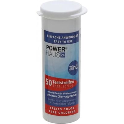 POWERHAUS24 50 bandelettes de test pour chlore / valeur du pH / protection contre les algues Bâtonnets / bandelettes de test avec guide d’entretien inclus (français non garan - Publicité POWERHAUS24 50 bandelettes de test pour chlore / valeur du pH / protection contre les algues Bâtonnets / bandelettes de test avec guide d’entretien inclus (français non garan - Publicité