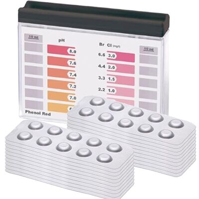POWERHAUS24 ® Testeur de chlore/PH de piscine avec 200 comprimés, 100 DPD1 chlore et 100 pH Phenol Red - Publicité POWERHAUS24 ® Testeur de chlore/PH de piscine avec 200 comprimés, 100 DPD1 chlore et 100 pH Phenol Red - Publicité