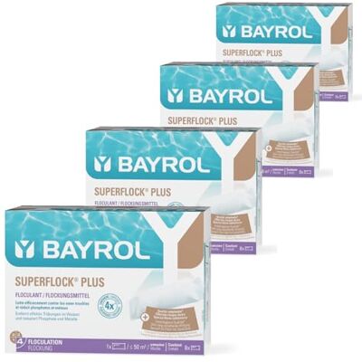 Bayrol Superflock Plus 4 x 1 kg – Floculant piscine pour filtre à sable/verre filtrant – Cartouche de floculation piscine – Rend l'eau claire comme du cristal - Publicité Bayrol Superflock Plus 4 x 1 kg – Floculant piscine pour filtre à sable/verre filtrant – Cartouche de floculation piscine – Rend l'eau claire comme du cristal - Publicité