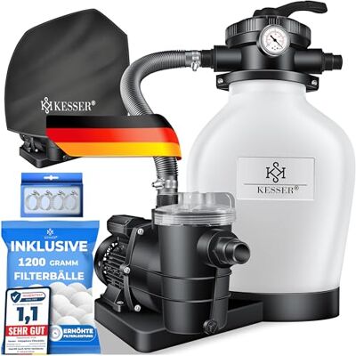 KESSER Filtre à sable avec pompe et balles filtrantes de 1200 g Filtre de piscine 600 W Filtre à sable pour piscine 13200 l/h Volume du réservoir jusqu'à 30 kg de sable Valve 7 voies avec - Publicité KESSER Filtre à sable avec pompe et balles filtrantes de 1200 g Filtre de piscine 600 W Filtre à sable pour piscine 13200 l/h Volume du réservoir jusqu'à 30 kg de sable Valve 7 voies avec - Publicité
