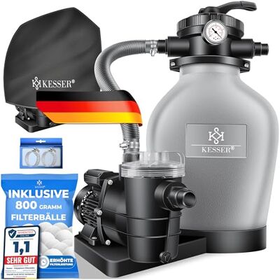 KESSER ® Système de Filtre à Sable + 700 g de Billes filtrantes remplacent 25 kg Filtre à Sable vanne 7 Voies avec indicateur de Pression Filtre de Piscine 10 mġ/h cuve de Filtre (Gris) - Publicité KESSER ® Système de Filtre à Sable + 700 g de Billes filtrantes remplacent 25 kg Filtre à Sable vanne 7 Voies avec indicateur de Pression Filtre de Piscine 10 mġ/h cuve de Filtre (Gris) - Publicité