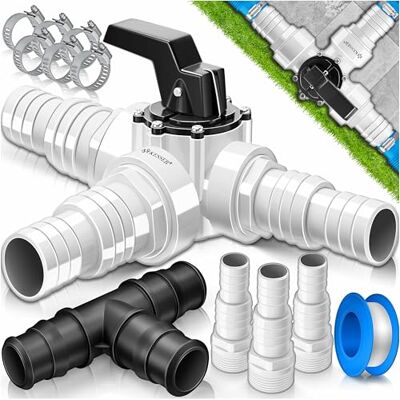 KESSER ® Bypass Kit piscine 12 pièces Raccord 3 voies et adaptateurs ABS Ø 32/Ø 38 mm Colliers inox et bande Teflon 8 m - Publicité KESSER ® Bypass Kit piscine 12 pièces Raccord 3 voies et adaptateurs ABS Ø 32/Ø 38 mm Colliers inox et bande Teflon 8 m - Publicité
