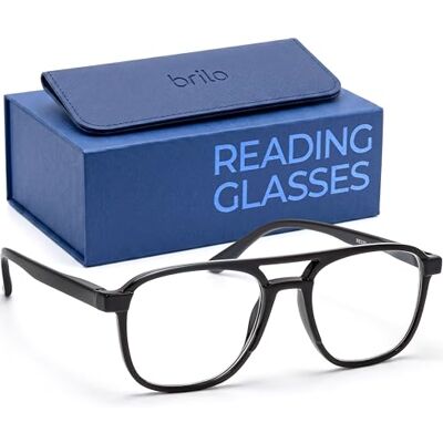 BRILO Lunettes de Lecture Style Aviateur (Mixte) – Loupes de Vue pour Homme et Femme – Système Flex Anti-Pression – Verres Haute Qualité – Couleur Noir Classique (2.5) - Publicité BRILO Lunettes de Lecture Style Aviateur (Mixte) – Loupes de Vue pour Homme et Femme – Système Flex Anti-Pression – Verres Haute Qualité – Couleur Noir Classique (2.5) - Publicité