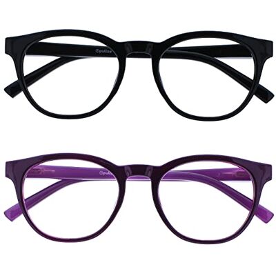 OPULIZE Blu Lunettes de Lecture Anti-Lumière Bleue Pack de 2 Montures Rondes et Cool Charnières à Ressort Améliore le Sommeil Jeux Ordinateur Noir Violet Hommes Femmes BB5-15 +1.00 - Publicité OPULIZE Blu Lunettes de Lecture Anti-Lumière Bleue Pack de 2 Montures Rondes et Cool Charnières à Ressort Améliore le Sommeil Jeux Ordinateur Noir Violet Hommes Femmes BB5-15 +1.00 - Publicité