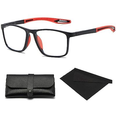 HEDUSA Lunettes de sport ultra-légères anti-lumière bleue pour hommes, presbytes, lunettes de lecture pour le cyclisme, lunettes de lecture à double focale (2,5 x, rouge) - Publicité HEDUSA Lunettes de sport ultra-légères anti-lumière bleue pour hommes, presbytes, lunettes de lecture pour le cyclisme, lunettes de lecture à double focale (2,5 x, rouge) - Publicité