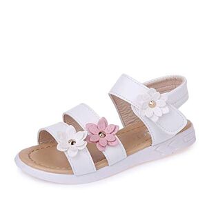 QZBAOSHU Sandale Fille Chaussure Enfant Fille Ete Sandalette Fille Cuir 28 EU,Blanc - Publicité