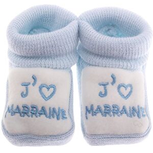 Fruit de ma passion Chaussons bébé brodés J'aime Marraine + coeur FDMP, 0/3mois couleur au choix (Bleu/blanc) - Publicité