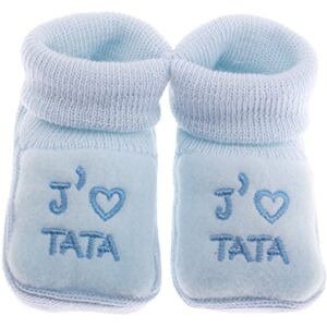 Fruit de ma passion Chaussons bébé brodés J'aime Tata + coeur FDMP, 0/3mois couleur au choix (Bleu) - Publicité