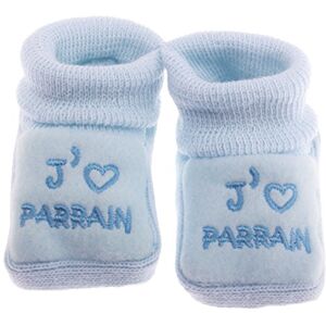 Fruit de ma passion Chaussons bébé brodés J'aime Parrain + coeur FDMP, 0/3mois couleur au choix (Bleu) - Publicité