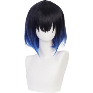 ZGNGLIZ Perruque courte en cheveux synthétiques bleus et noirs pour Halloween, fête costumée avec bonnet de perruque gratuit - Publicité ZGNGLIZ Perruque courte en cheveux synthétiques bleus et noirs pour Halloween, fête costumée avec bonnet de perruque gratuit - Publicité