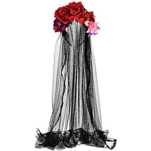 Merroyal Bandeau Jour des Morts avec couronne florale et voile Pour Halloween Rouge, rose, voile noir - Publicité Merroyal Bandeau Jour des Morts avec couronne florale et voile Pour Halloween Rouge, rose, voile noir - Publicité