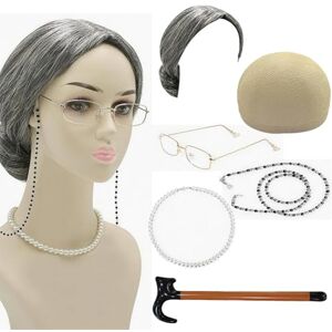EduPlayte Deguisement Grand Mere, Perruque Vieille Dame, Deguisement Vieux Ensemble Complet Avec Perruque Grise Bouclée, Lunettes, Collier De Perles & Canne Gonflable, Déguisement Grand-Mère Pour Halloween - Publicité EduPlayte Deguisement Grand Mere, Perruque Vieille Dame, Deguisement Vieux Ensemble Complet Avec Perruque Grise Bouclée, Lunettes, Collier De Perles & Canne Gonflable, Déguisement Grand-Mère Pour Halloween - Publicité