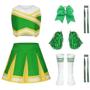 Luckyou Deguisement Pompom Girl Deguisement Cheerleader Fille Uniforme pour Girl Fille Enfant avec Perruques Brillant Pompoms et Nœud pour Carnaval Halloween,Green,170cm - Publicité Luckyou Deguisement Pompom Girl Deguisement Cheerleader Fille Uniforme pour Girl Fille Enfant avec Perruques Brillant Pompoms et Nœud pour Carnaval Halloween,Green,170cm - Publicité