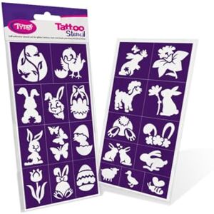 Tytoo Lot de pochoirs de tatouages à paillettes de Pâques Modèles réutilisables pour enfants et adultes Design UE Doux pour la peau Parfait pour les fêtes, le maquillage des enfants et la - Publicité Tytoo Lot de pochoirs de tatouages à paillettes de Pâques Modèles réutilisables pour enfants et adultes Design UE Doux pour la peau Parfait pour les fêtes, le maquillage des enfants et la - Publicité