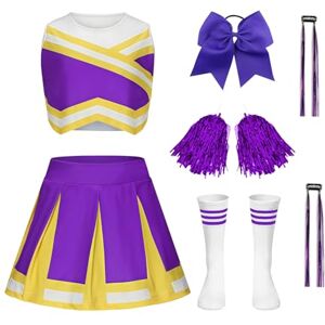 Luckyou Deguisement Pompom Girl Deguisement Cheerleader Fille Uniforme pour Girl Fille Enfant avec Perruques Brillant Pompoms et Nœud pour Carnaval Halloween,Purple,160cm - Publicité Luckyou Deguisement Pompom Girl Deguisement Cheerleader Fille Uniforme pour Girl Fille Enfant avec Perruques Brillant Pompoms et Nœud pour Carnaval Halloween,Purple,160cm - Publicité