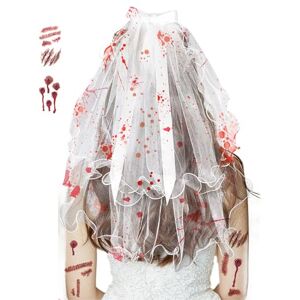 BMGRKYQX Voile d'Halloween+2*Tatouages Temporaires d'Halloween,Déguisement Mariée halloween Voile Horrible avec Pinces à cheveux,Long de Mariée et Deux Couches voile pour Femmes Filles Fête à Thème - Publicité BMGRKYQX Voile d'Halloween+2*Tatouages Temporaires d'Halloween,Déguisement Mariée halloween Voile Horrible avec Pinces à cheveux,Long de Mariée et Deux Couches voile pour Femmes Filles Fête à Thème - Publicité