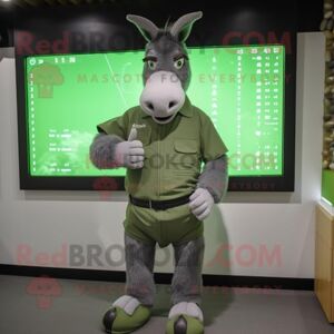 REDBROKOLY Costume de mascotte d'âne vert habillé d'une chemise Henley et de montres numériques - Publicité