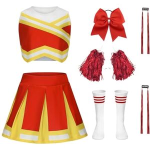 Luckyou Deguisement Pompom Girl Deguisement Cheerleader Fille Uniforme pour Girl Fille Enfant avec Perruques Brillant Pompoms et Nœud pour Carnaval Halloween,Red,120cm - Publicité Luckyou Deguisement Pompom Girl Deguisement Cheerleader Fille Uniforme pour Girl Fille Enfant avec Perruques Brillant Pompoms et Nœud pour Carnaval Halloween,Red,120cm - Publicité