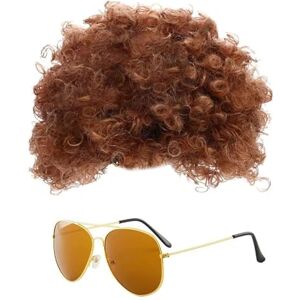 UDNFHL 1 Perruque Brune, 1 Lunettes De Soleil, Coiffe De Cheveux Bouclées, Accessoires De Rôle, Réutilisables, Décoration De Fête De Performance. Publicité UDNFHL 1 Perruque Brune, 1 Lunettes De Soleil, Coiffe De Cheveux Bouclées, Accessoires De Rôle, Réutilisables, Décoration De Fête De Performance. Publicité