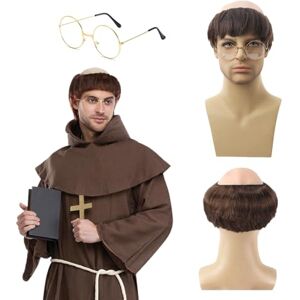 QSZHSL Perruque Moine pour Adulte, Perruque Demi Chauve, wig Bonnet Chauve en Latex, Lunettes rondes, wig de Prêtre Carnaval Halloween Moine de Déguisement - Publicité QSZHSL Perruque Moine pour Adulte, Perruque Demi Chauve, wig Bonnet Chauve en Latex, Lunettes rondes, wig de Prêtre Carnaval Halloween Moine de Déguisement - Publicité
