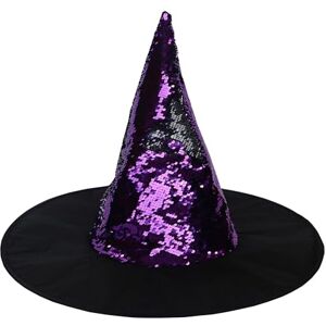 Hooin Chapeau de sorcière à sequins réversibles d'Halloween. Chapeau de fête costumé à sequins réversibles (Violet/Argent) - Publicité Hooin Chapeau de sorcière à sequins réversibles d'Halloween. Chapeau de fête costumé à sequins réversibles (Violet/Argent) - Publicité