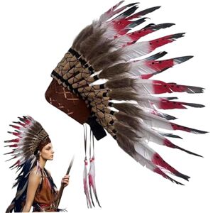 AZIDWERYQ Coiffe indienne plumes casque indien cosplay amérindien costumes d'Halloween pour hommes femmes, coiffure amérindienne rouge - Publicité AZIDWERYQ Coiffe indienne plumes casque indien cosplay amérindien costumes d'Halloween pour hommes femmes, coiffure amérindienne rouge - Publicité