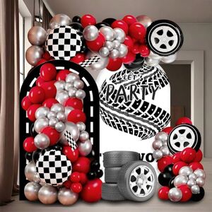 Shamoparty Lot de 111 ballons de course, noirs, rouges, argentés, articles de décoration pour fête d'anniversaire, thème de course, fête d'anniversaire, baptême de bébé, couronne de fleurs - Publicité Shamoparty Lot de 111 ballons de course, noirs, rouges, argentés, articles de décoration pour fête d'anniversaire, thème de course, fête d'anniversaire, baptême de bébé, couronne de fleurs - Publicité