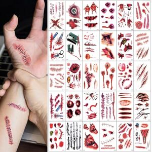 ZYEKIU 30 Pièces Zombie Tatouages Temporaires Cicatrices, Effrayantes Plaie Halloween, Imperméable Maquillage Halloween Stickers, pour Décoration de Corpore Décoration Maquillage Cosplay - Publicité ZYEKIU 30 Pièces Zombie Tatouages Temporaires Cicatrices, Effrayantes Plaie Halloween, Imperméable Maquillage Halloween Stickers, pour Décoration de Corpore Décoration Maquillage Cosplay - Publicité