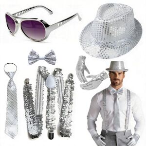 yolzhxe 6 Pièces Deguisement Disco Homme, Accessoires à Paillettes avec Nœud Papillon, Bretelles, Cravate, Gants, Lunettes, Chapeau, Costume Disco pour Carnaval, Nouvel, Fête, Argent - Publicité yolzhxe 6 Pièces Deguisement Disco Homme, Accessoires à Paillettes avec Nœud Papillon, Bretelles, Cravate, Gants, Lunettes, Chapeau, Costume Disco pour Carnaval, Nouvel, Fête, Argent - Publicité