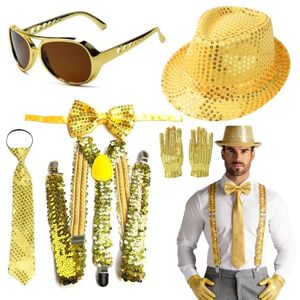 yolzhxe 6 Pièces Deguisement Disco Homme, Accessoires à Paillettes avec Nœud Papillon, Bretelles, Cravate, Gants, Lunettes, Chapeau, Costume Disco pour Carnaval, Nouvel, Fête, Spectacle de Danse, Or - Publicité yolzhxe 6 Pièces Deguisement Disco Homme, Accessoires à Paillettes avec Nœud Papillon, Bretelles, Cravate, Gants, Lunettes, Chapeau, Costume Disco pour Carnaval, Nouvel, Fête, Spectacle de Danse, Or - Publicité