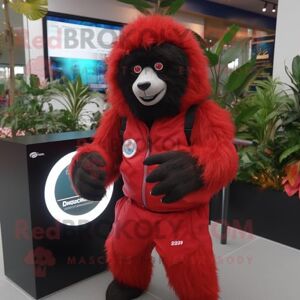 REDBROKOLY Costume de mascotte d'ours paresseux rouge habillé d'un rashguard et de montres numériques - Publicité