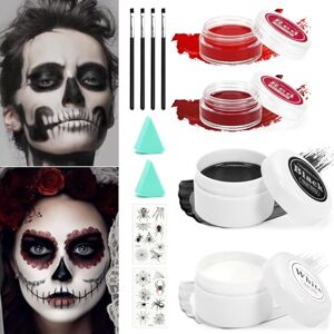 Huifengjie Kit de maquillage d'Halloween pour adultes et enfants Noir blanc rouge Pour maquillage de théâtre Pour le visage d'Halloween Pour clown, vampire, zombie, squelette - Publicité Huifengjie Kit de maquillage d'Halloween pour adultes et enfants Noir blanc rouge Pour maquillage de théâtre Pour le visage d'Halloween Pour clown, vampire, zombie, squelette - Publicité