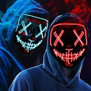 OUILA LED Masque d'Halloween, Lot de 2 masques néon, avec 3 modes d'éclairage, pour hommes, femmes, cosplay, carnaval, mascarade- (Rouge & Bleu) - Publicité OUILA LED Masque d'Halloween, Lot de 2 masques néon, avec 3 modes d'éclairage, pour hommes, femmes, cosplay, carnaval, mascarade- (Rouge & Bleu) - Publicité