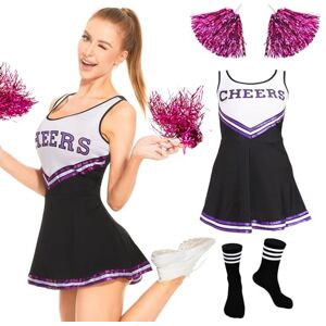 FORMIZON Deguisement Pompom Girl, Costume Cheerleader Femme, Deguisement Pompom Girl Femme avec Pompons, High École Pom-Pom Girl Uniforme Halloween Carnaval Cosplay Mascarade (Black+Chaussettes, S) - Publicité