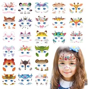 PUERFOCA 24 Sheets Tatouages temporaires pour les enfants, Mignon Animal Face Peinture Maquillage Tatouage Autocollants, Tatouages Visage Enfants, pour filles Garçons Décorations, Soirée à Thème, Carnaval - Publicité PUERFOCA 24 Sheets Tatouages temporaires pour les enfants, Mignon Animal Face Peinture Maquillage Tatouage Autocollants, Tatouages Visage Enfants, pour filles Garçons Décorations, Soirée à Thème, Carnaval - Publicité