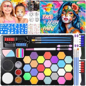 ZZXLOPEZ Peinture Corporelle Pour le Visage, 26 Colors Palette de Maquillage Enfant, Peinture Visage Enfant avec Pinceaux, Pochoirs, Diamant Autocollant, pour le Visage pour Halloween,Noël,Carnaval - Publicité ZZXLOPEZ Peinture Corporelle Pour le Visage, 26 Colors Palette de Maquillage Enfant, Peinture Visage Enfant avec Pinceaux, Pochoirs, Diamant Autocollant, pour le Visage pour Halloween,Noël,Carnaval - Publicité