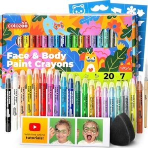 colozoo Kit de maquillage enfants 20 couleurs Crayons visage avec pinceaux & pochoirs Face paint, peinture ventre bébé, carnaval, maquillage enfants, crayons maquillage visage - Publicité colozoo Kit de maquillage enfants 20 couleurs Crayons visage avec pinceaux & pochoirs Face paint, peinture ventre bébé, carnaval, maquillage enfants, crayons maquillage visage - Publicité