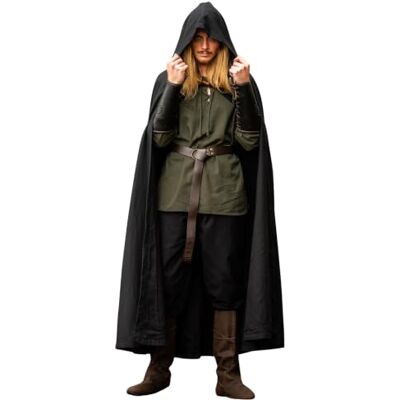 Leonardo Carbone® Cape unisexe Johannes Capuche avec bouton à bascule LARP, carnaval, Halloween, cosplay, médiéval, cape, manteau, costume, déguisement 100 % coton noir taille unique, Noir , - Publicité Leonardo Carbone® Cape unisexe Johannes Capuche avec bouton à bascule LARP, carnaval, Halloween, cosplay, médiéval, cape, manteau, costume, déguisement 100 % coton noir taille unique, Noir , - Publicité